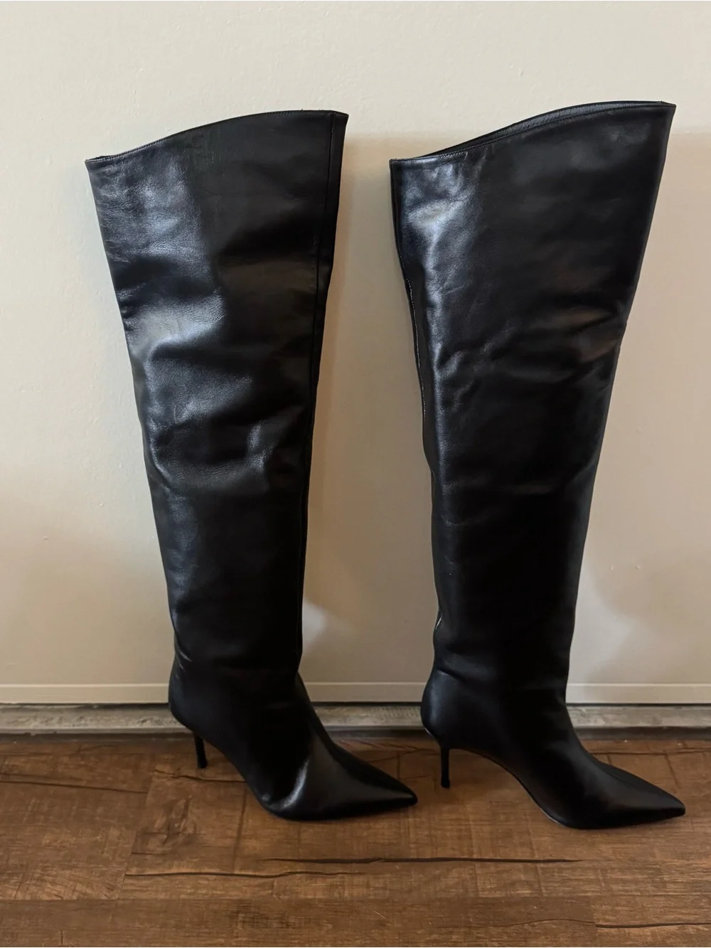 New STAUD Sebastian Black Leather Over The Knee Boots $895 Size EU 39 US 9